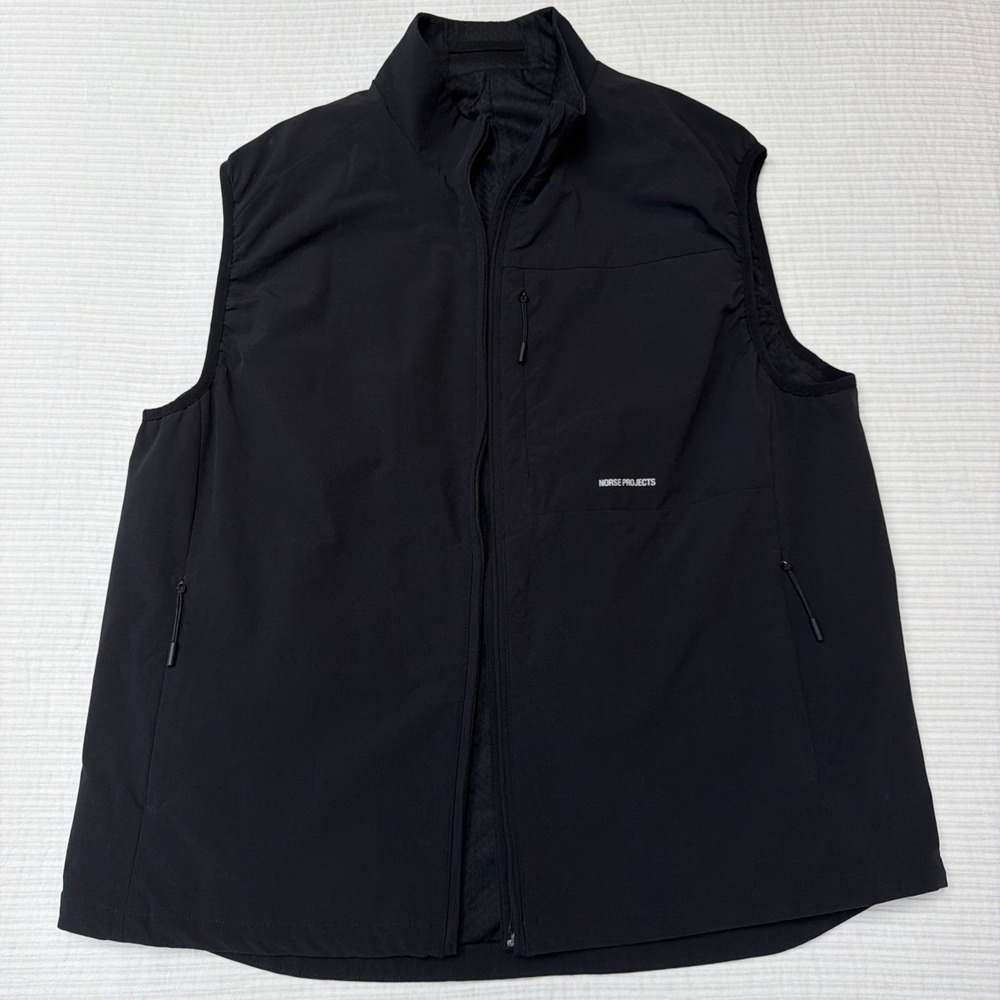 Norse Projects Men's Black Birkholm Solotex Twill Vest Size L